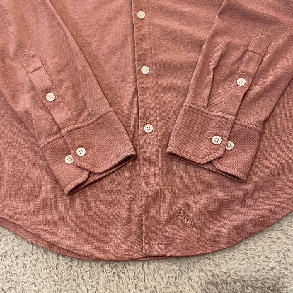 State & Liberty Pique Button Up Shirt Mens M Red Chambray Cotton Modal Athletic - Picture 4 of 9